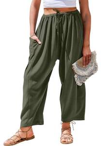lot 20052 image: KISSMODA Wide Leg Pants Woman Dressy Casual Flowy Palazzo Harem Pants Business Outfits Work Clothes Summer Pant Green M