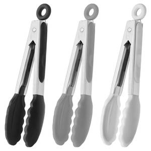 lot 20076 image: HINMAY Small Silicone Tongs 7-Inch Mini Serving Tongs, Set of 3 (Black Gray White)