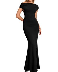lot 20117 image: GLNEGE Formal Off The Shoulder Wedding Guest Maxi Dress Fall Elegant Bodycon Cocktail Party Dresses for Women Black Large