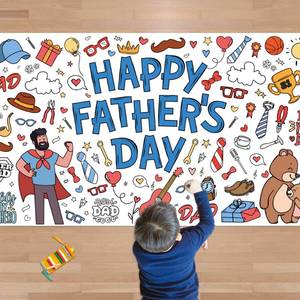 lot 20125 image: OHOME Fathers Day Giant Coloring PosterTablecloth - 30 x 72 Inches Jumbo Coloring Banner Kids Crafts Activities - Happy Fathers Day Decorations from Daughter Son Wife - Gifts from Kids