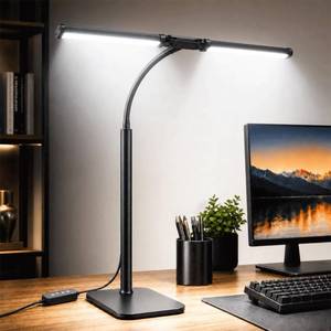 lot 20148 image: 24-Inch Double Head LED Desk Lamp with Base, 15W Architect Desk Light
