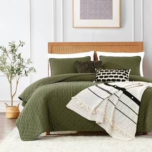 lot 20149 image: ROARINGWILD Olive Green Cloud Twin Size Quilt Bedding Sets with Pillow Sham, Farmhouse Lightweight Soft Bedspread Coverlet, All Season Rustic Country Thin Comforter, 2 Pieces, 68x90 inches