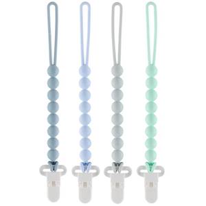 lot 20161 image: 4-Pack Silicone Pacifier Clips with One-Piece Beads for Baby Boys and Girls - Flexible and Rust-Free Holders for Teething Relief and Baby Essentials, Safe for Newborns (Blue)