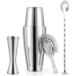 lot 20176 image: X Home Cocktail Shaker Set, Professional 4-Piece Bartender Kit with Boston Shaker, Hawthorne Strainer, Double Measuring Cocktail Jigger, and 10-inch Mixing Spoon, Bartenders Choice