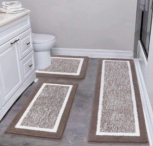 lot 1389 image: Bathroom Mat Set 3-Piece Tan with White Border