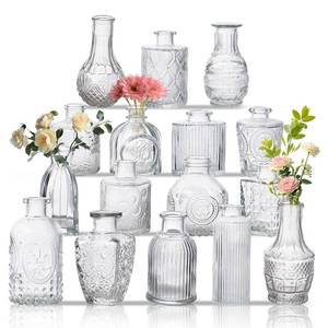 lot 1450 image: Glass Bud Vase Set of 16, Small Flower Vases, Glass Vases for Centerpieces, Vintage Home Table Decorations Bud Vases (16 Pcs, Clear)