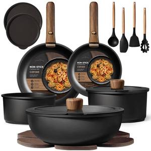 lot 1461 image: CAROTE 19pcs Pots and Pans Set Non Stick, Detachable Handle Cookware, Black