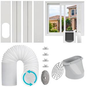 lot 1463 image: Foancie Portable AC Window Vent Kit with 5.9 Exhaust Hose & Coulper, Universal Window Seal for Portable Air Conditioner, Adjustable AC Duct Kit for Sliding Horizontal & Vertical Windows