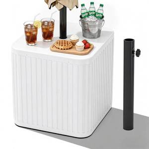 lot 1465 image: CHENG RONG 2-in-1 Umbrella Side Table �� 16.54 Outdoor Patio Table with Fillable 15 Gal WaterSand Base, Fits 1.5 Pole, UV Resistant for Pool, Deck, Garden (White)