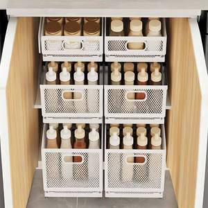 lot 1470 image: Slide-Out Storage Baskets W9.4xD11.8xH6.1 Rustproof Carbon Steel pull out Organizers with Super Strong Adhesive for Home Kitchen Drawers, Shelves, Cabinets