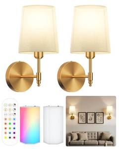 lot 1485 image: Battery Operated Wall Sconces Set of 2 with Remote Control, 15000mAh, Gold