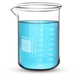 lot 1486 image: Aeseusia Heavy Duty 2000ML Glass Beaker, White Double Scale Graduation, Borosilicate 3.3 Glass, Low Form Griffin Lab Measuring Beaker, 1 Each (2000ML)