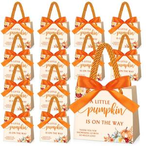 lot 1493 image: Kolldenn 25 Set Thanksgiving Pumpkin Baby Shower Party Bags with Handles