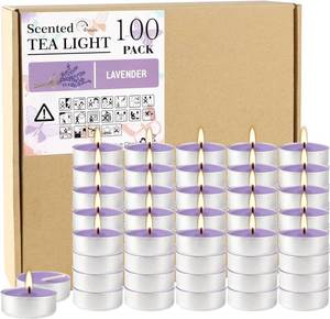 lot 1494 image: Howemon Purple Lavender Scented Tealight Candles - 4 Hours - Giant 100 Bulk Packs - Smokeless Tea Lights for Valentines Day, Weddings,Christmas, Home Decorative missing some candles