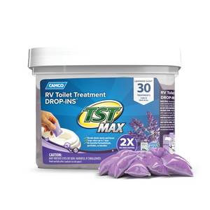 lot 2234 image: Camco TST MAX RV Toilet Treatment Drop-INs - Lavender 30-pk Made in the USA