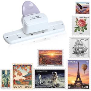 lot 2235 image: ForraFun 1 Pcs Postage Stamp Punch with Adjustable Perforated Edge, Versatile Stamp Shape Paper Cutter for Any Size Border Decorative Hole Punch for Scrapbooking Supplies DIY Card (Classic,White)