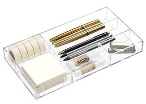 lot 2238 image: HBlife Acrylic Desk Drawer Organizer Tray with 6 Compartments, Small Clear Office Drawer Organizers and Accessories for Pens, Pencil, Makeup, Desktop, Bathroom and Kitchen, 11.65 x 6.1 x 1.38 Inch