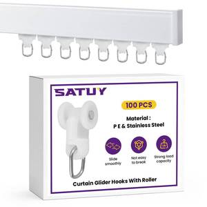 lot 2240 image: SATUY 100 Pcs Curtain Glider Track Rail Runners, Heavy Duty Mute Wheel Curtain Glider Hooks with Dual Rollers for Universal Ceiling Drapes Room Dividers Shower Curtains Window Treatments