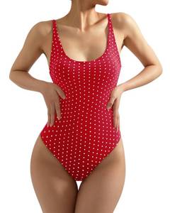 lot 2247 image: SUUKSESS Women Sexy Backless Thong Bodysuits Scoop Neck Sleeveless Basic Cami Body Suit Top (Red Polka Dots, M)