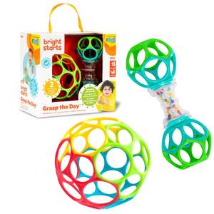 lot 2260 image: Bright Starts Easy-Grasp Oball Bundle Gift Set - Grasp The Day, Ball and Rattle Toys 2-Pack, BPA Free, Unisex, Newborn