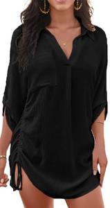 lot 2262 image: WINRKERY Women Swimsuit Coverup Beach Cover Ups Summer Beach Dress Drawstring Shirt for Vacation Cruise, Black X-Large