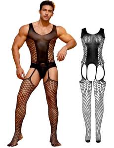 lot 2266 image: ohyeah Black Fishnet Bodystocking Lingerie for Men Onesie Bodysuit XS-XXL