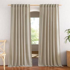 lot 2273 image: NICETOWN Taupe Curtains 84 inch Length 2 Panels Set, Rod Pocket & Back Tab Natural Linen Burlap Semi Sheer Window Treatments Privacy with Light Filtering for BedroomLiving Room, W52 x L84