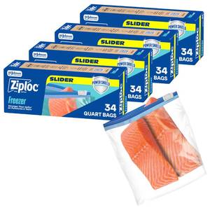 lot 3898 image: Ziploc Quart Freezer Slider Bags, 136 Total Bags (34 Count, 4-Pack)