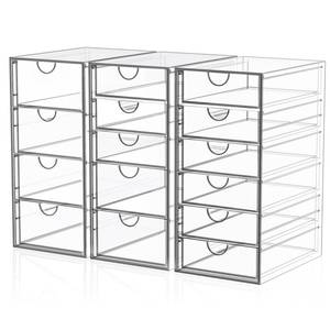 lot 3903 image: YFXCVSL 3-Pack Acrylic 15-Drawer Storage & Makeup Organizer for Desk