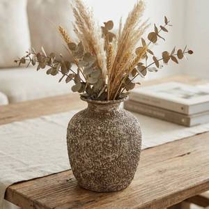 lot 3924 image: Wancetang Brown Ceramic Vase - 7 Inch Rustic Textured Vase for Flower, Terracotta Farmhouse Vases for Home Decor, Coffee Table, Artificial Branches, Night Stand Decor
