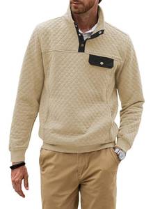 lot 4271 image: JMIERR Mens Fisherman Sweaters Quilted Sweatshirt Vintage Long Sleeve Outdoor Stand Collar 14 Button Pullover Sweatshirts Fall Fashion Clothing with Pocket,2XL, Apricot