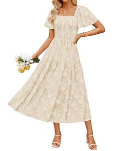 lot 4287 image: ZESICA Womens 2026 Summer Boho Wedding Guest Midi Dresses Apricot M