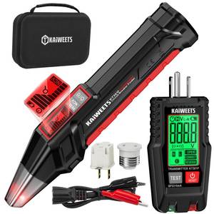 lot 4298 image: KAIWEETS Circuit Breaker Finder with LCD Display, GFCI Outlet Tester, Electrical Circuit Tracer Tool with NCV Test & Flashlight, Includes Carrying Case and Adapters- KT301P