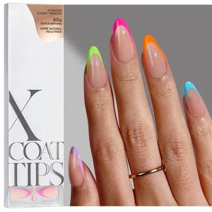 lot 4306 image: BTArtboxnails XCOATTIPS Pastel French Tip Press On Nails, L Coffin, Peach
