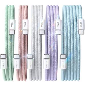 lot 4315 image: LISEN USB C Cable, 5-Pack 3.33.36.66.610FT USBC to USBC Cable for iPhone 16e 15 Pro Max Charger Cord, 60W (3.1A) C to C Cable Fast Charging for Samsung S25S2423, Switch 2, iPad, MacBook