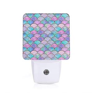lot 4318 image: YASHILAIYA Pink Night Light,Mermaid Fish Scales Night Lights Plug into Wall with Dusk to Dawn Light Sensors Nightlights for Bedroom Bathroom Hallway Kitchen Gifts Ideal for Girls Women