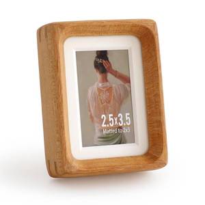lot 4324 image: Zelvix Wooden Picture Frames, 2.5x3.5 Small Polaroid Picture Frame Matted to 2x3 with Plexiglass, Teak Solid Natural Wood Tiny Photo Frame, For TableTop and Wall Mounting