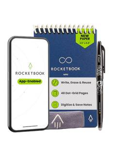 lot 4326 image: Rocketbook Mini Reusable Smart Notepad, Dotted Pages, 3.5x5.5, Navy Blue