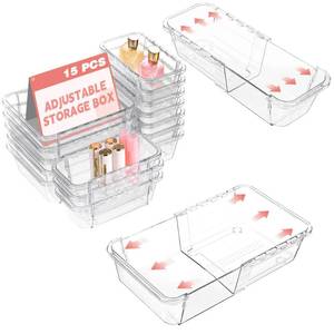 lot 5007 image: 15 Pcs Expandable Drawer Organizer, All Adjustable Storage Box, Clear
