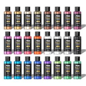 lot 5023 image: ABEIER Metallic Acrylic Paint Set 24 Colors 2oz Rich Pigments Non-Toxic