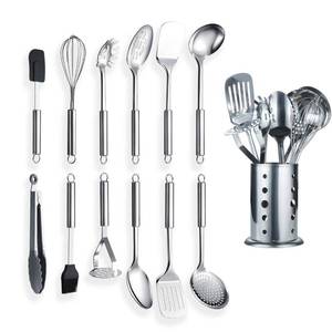 lot 5042 image: Berglander Cooking Utensil Set 13 Piece Stainless Steel Kitchen Tool Set with Holder, Include Cooking Spoon, Spatula, Whisk, Cooking Tong and etc. (13 Pieces)