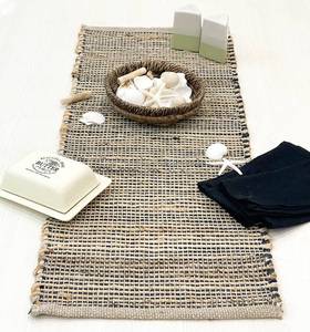 lot 5043 image: Chardin home Natural Jute Table Runner 13x36 Inch �� Vintage Boho Rustic Table Decor �� Handwoven Table Runner in Natural Jute and Black �� Farmhouse Dining or Console Table Accent