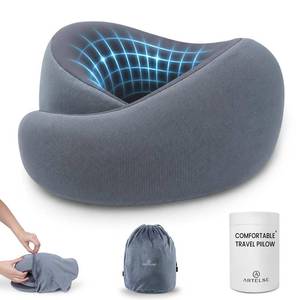 lot 5044 image: Travel Pillow for Airplane - Memory Foam Neck Travel Pillow with 360° Chin & Neck Support, Dual Raised Sides, Washable Breathable Cover, Compact Travel Bag for Long Flights, Car, Train, Sleeping