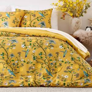 lot 5051 image: MUSSEL Yellow Bedding Queen Comforter Set 3 Pieces,Vintage Botanical Floral Pattern Bed Comforter Sets,Boho Whimsical Modern Printed Design Cute Seersucker Bedroom Comforter and Shams