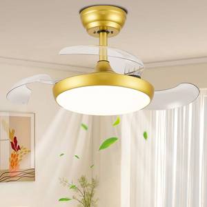 lot 5983 image: Fejanical 30 Inch Retractable Ceiling Fan with Lights Remote Control, Dimmable Gold Fandelier Ceiling Fan with Light, 6-Speed, Silent, Reversible Fan Chandelier for Living Room, Bed Room