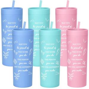 lot 5984 image: Bokon 6 Pack Back to School Teacher Gift Teacher Appreciation Gifts Cups 12oz Inspirational Skinny Plastic Tumbler May You Be Proud Cup Cna Week Gifts for Mentor School Office Staff Appreciation Gift