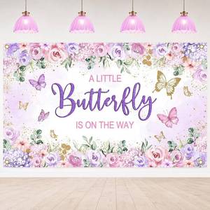 lot 6037 image: Mocsicka Butterfly Baby Shower Decorations, Butterfly Birthday Backdrop