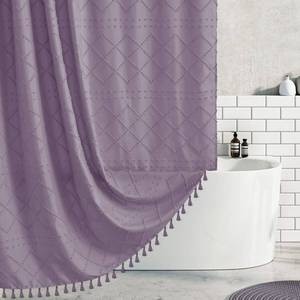lot 6042 image: Siiluminisoy Extra Long Purple Boho Shower Curtain Woven Fabric Cute 84 Inch Shower Curtain, 72 x 84 Tufted Chevron Textured Striped Modern Farmhouse Minimalist Cloth Shower Curtain for Bathroom