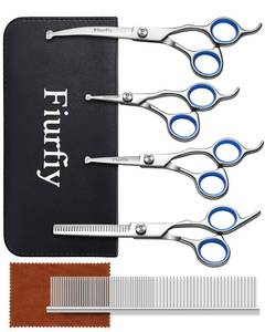lot 6046 image: Fiurfiy 6-in-1 Dog Grooming Scissors - Professional Stainless Steel Hair Cutting Kit with Safety Rounded Tips, Ergonomic Soft-Grip Handles for Small & Large Dogs, Cats