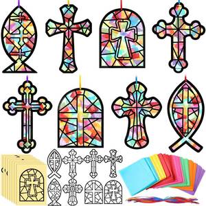 lot 6048 image: Eersida 32Set Christian Cross Craft Kit,Religious Bible Suncatcher Bulk DIY